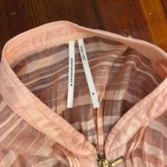 Anthropologie Peach Orange Striped Zip Front Mini Dress with Cotton Slip XL - Picture 2 of 7